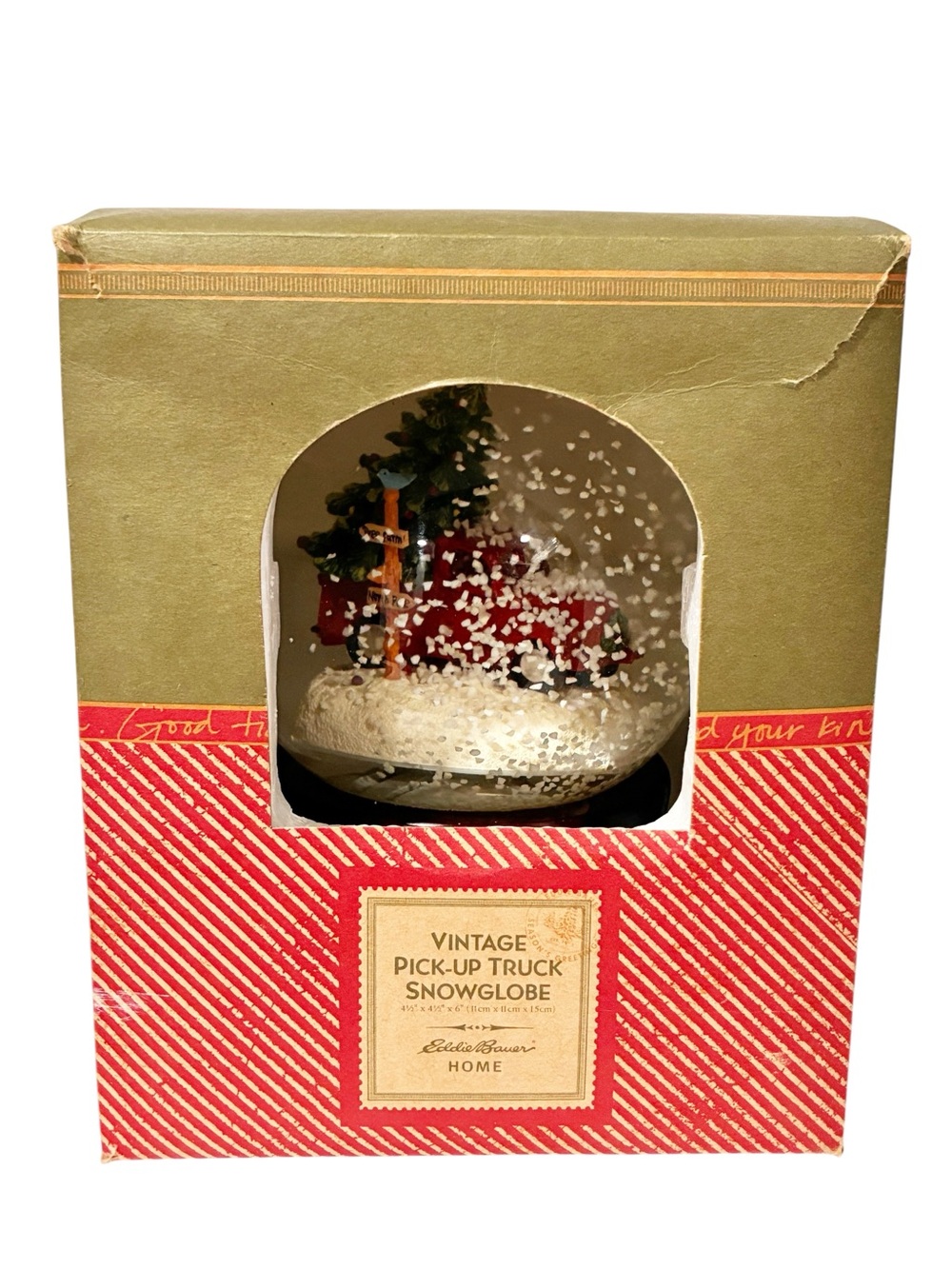 Eddie Bauer Red Vintage Pickup Truck Snowglobe Christmas Decor NEW